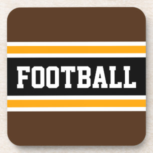 FOOTBALL Fun Brown Athletic Yellow Black Stripes Coaster