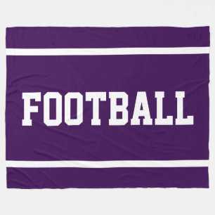 FOOTBALL Fun Deep Purple Sporty White Text Stripes Fleece Blanket