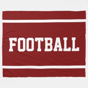 FOOTBALL Fun Deep Red Sporty White Text Stripes Fleece Blanket