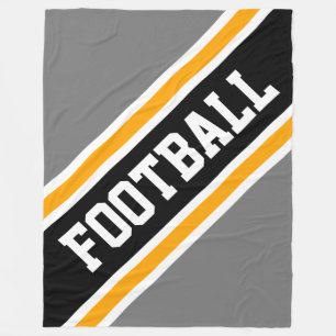 FOOTBALL Fun Diagonal Black Yellow Grey Stripes Fleece Blanket