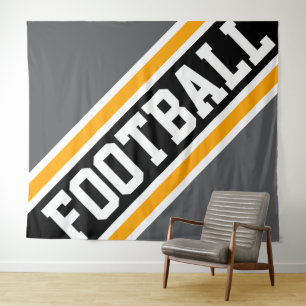 FOOTBALL Fun Grey Black Diagonal Racing Stripes Tapestry