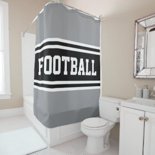 FOOTBALL Fun Grey Black White Racing Stripes Shower Curtain
