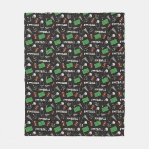 Football Fun on Black Fleece Blanket