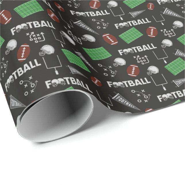 Football Fun on Black Wrapping Paper (Roll Corner)