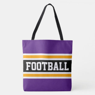 FOOTBALL Fun Royal Purple Black Orange Stripes Tote Bag