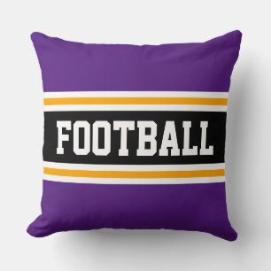 FOOTBALL Fun Sporty Purple Black Athletic Stripes Cushion