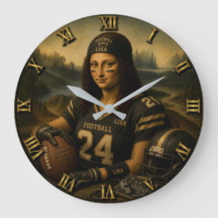 Football Funny Mona Lisa Large Clock