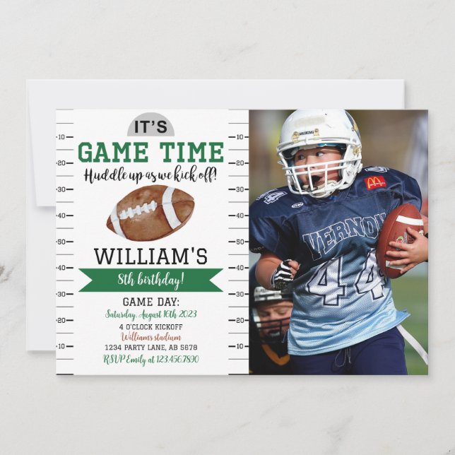 Football Game Birthday Photo Invitation White (Front)