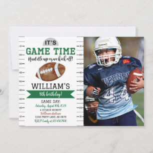 Football Game Birthday Photo Invitation White