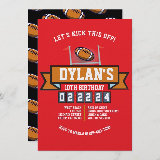 FOOTBALL GAME Sports Kids Birthday Party Invitation (Front/Back)