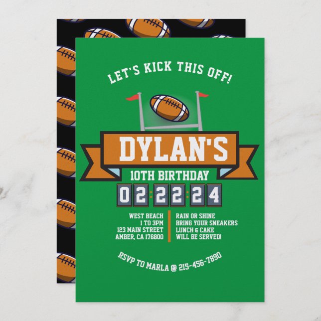 FOOTBALL GAME Sports Kids Birthday Party Invitation (Front/Back)