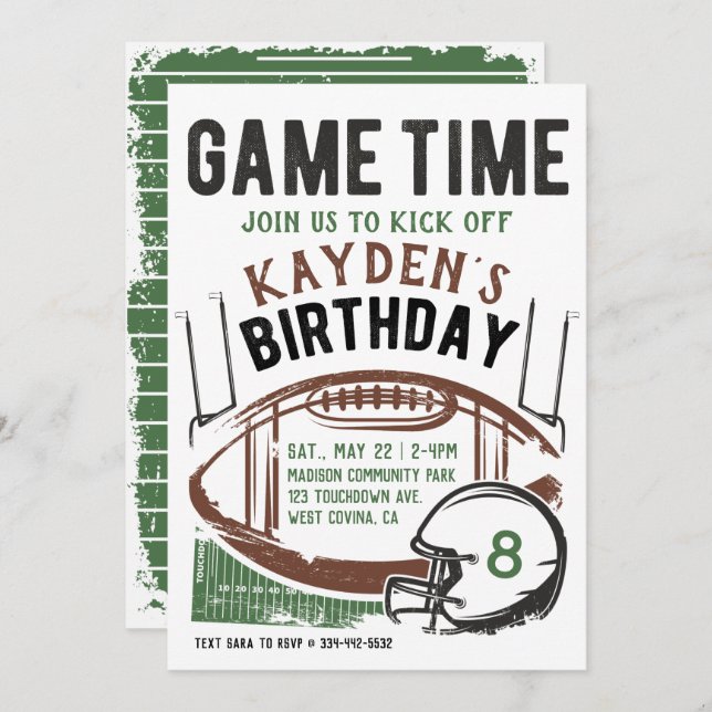 Football Game Time Birthday Invitation (Front/Back)