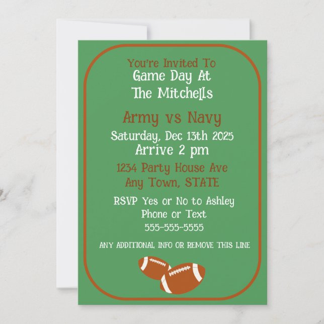 Football Game Watch Party Invitation (Front)