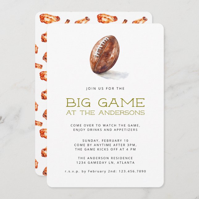 Football Game Watch Party Modern Simple Invitation (Front/Back)