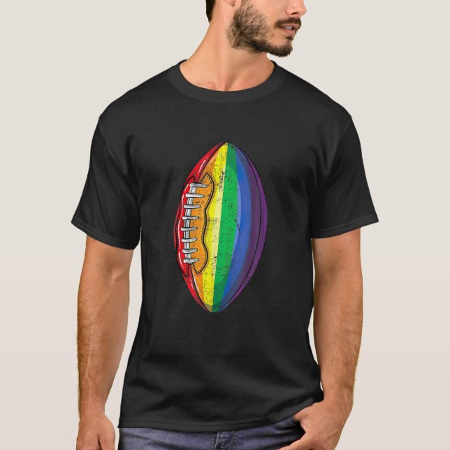 Football Gay Pride LGBT Rainbow Flag LGBTQ Sports T-Shirt (Front)