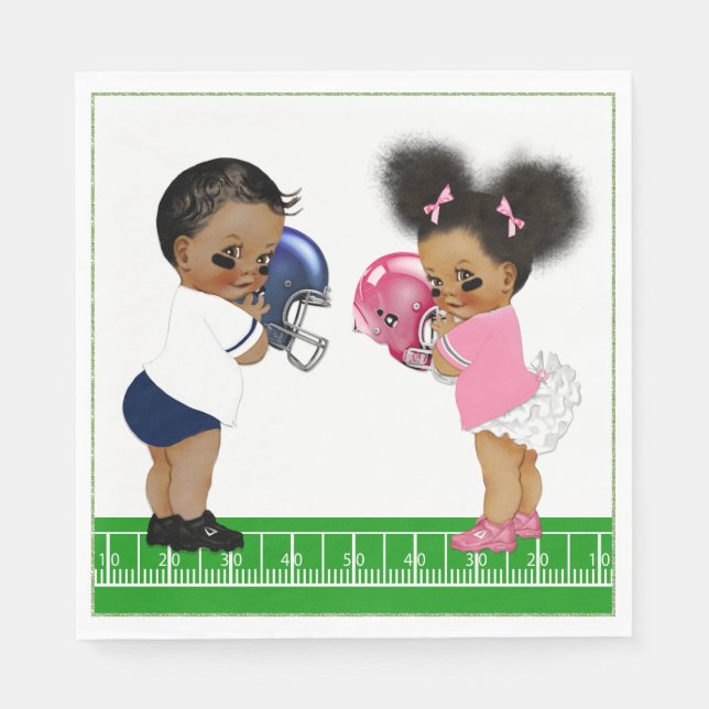 Football Gender Reveal Baby Shower Paper Napkin (Front)