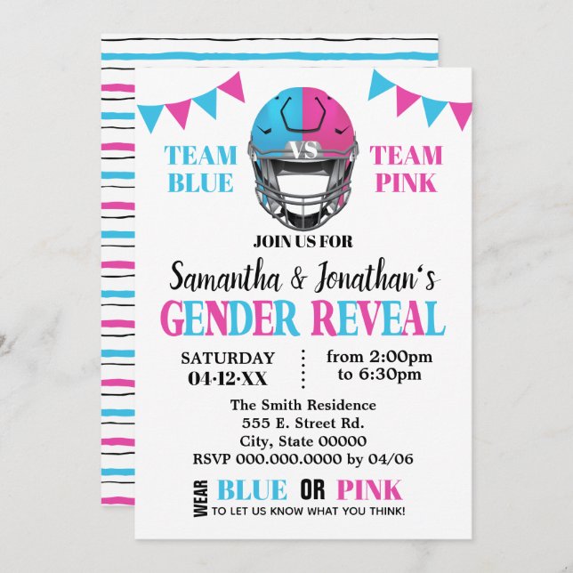 Football gender reveal pink or blue shower invitation (Front/Back)