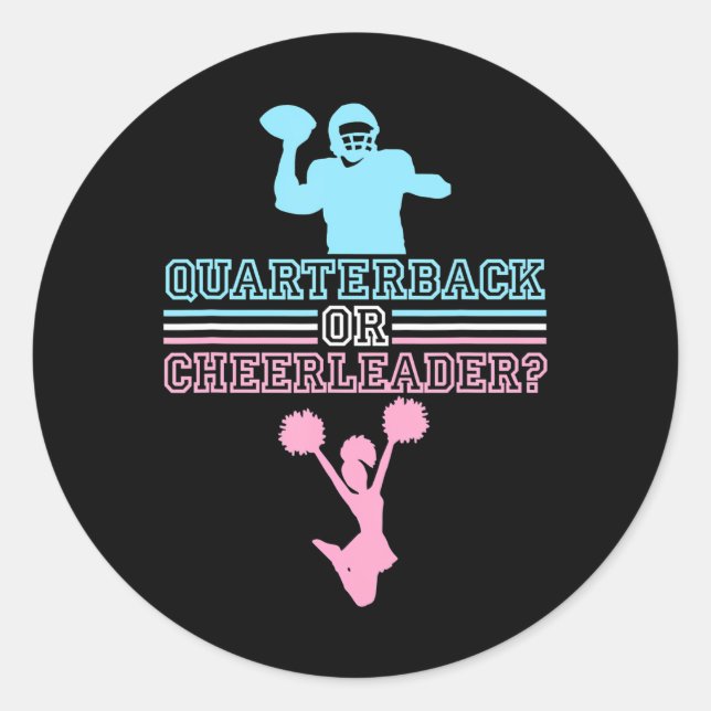 Football Gender Reveal Quarterback Or Cheerleader Classic Round Sticker (Front)