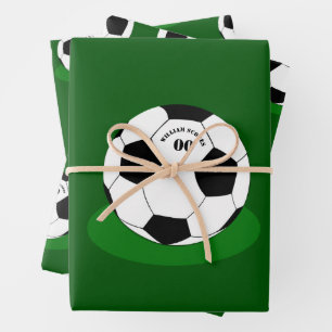 Football Gifts, Soccer Ball with Name & Number Wrapping Paper Sheet