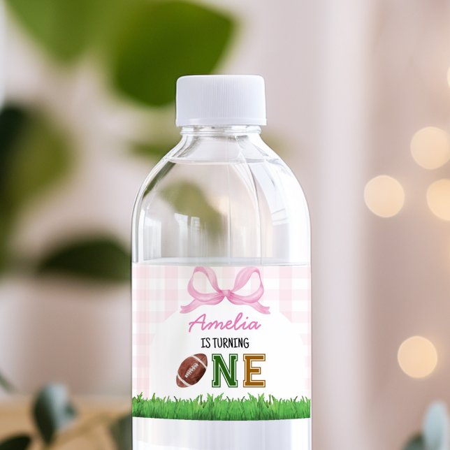 Football Girl Birthday Party Water Bottle Label (Creator Uploaded)