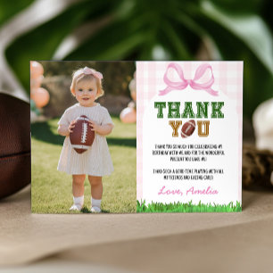 Football Girl Birthday Photo Thank You Card
