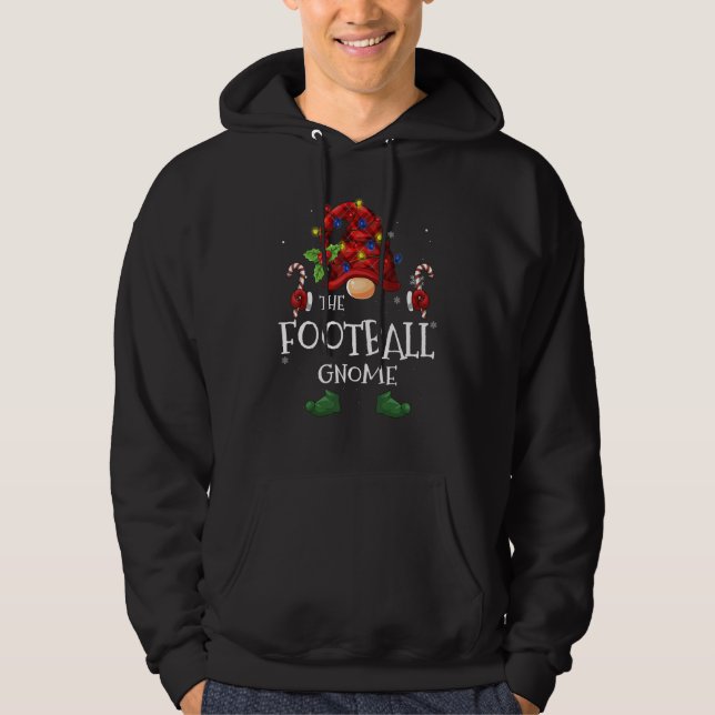 Football Gnome Buffalo Plaid Christmas Tree Light Hoodie (Front)