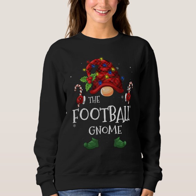 Football Gnome Buffalo Plaid Christmas Tree Light Sweatshirt (Front)