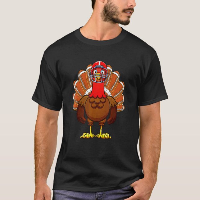 Football Gobble Player Turkey Thankful Thanksgivin T-Shirt (Front)