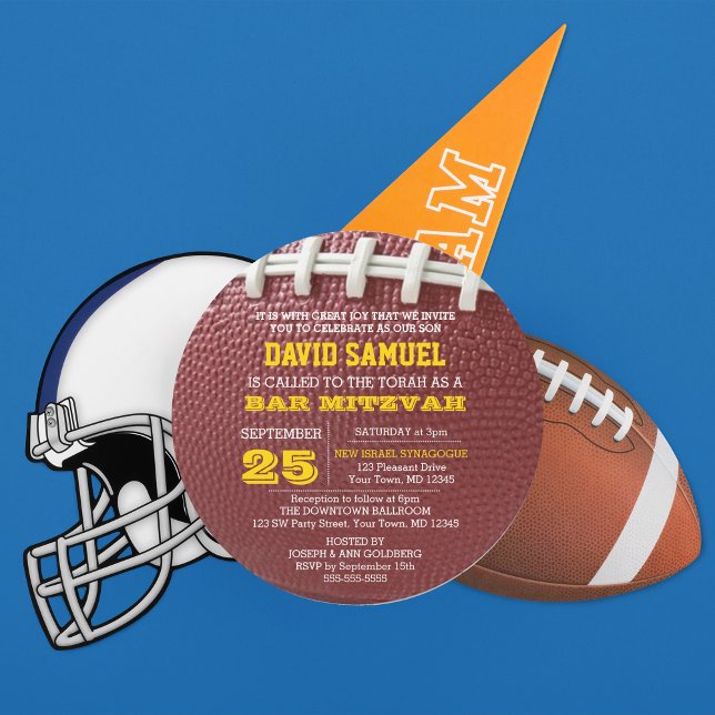 Football Gold Round Bar Mitzvah Invitation (Creator Uploaded)