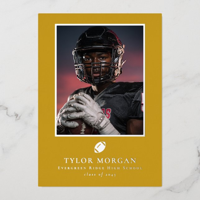 Football Graduation Photo Golden Grad Announcement (Front)