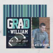 Football GRADUATION PHOTO invitation Blue