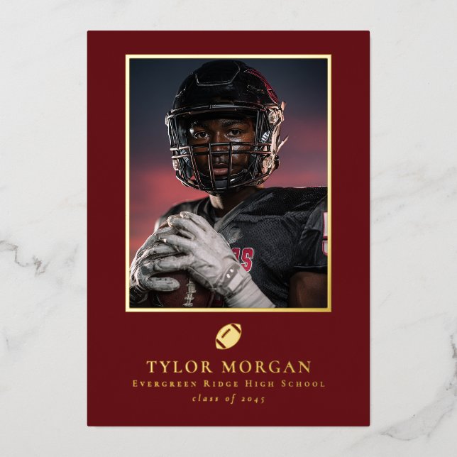 Football Graduation Photo Red Grad Announcement (Front)