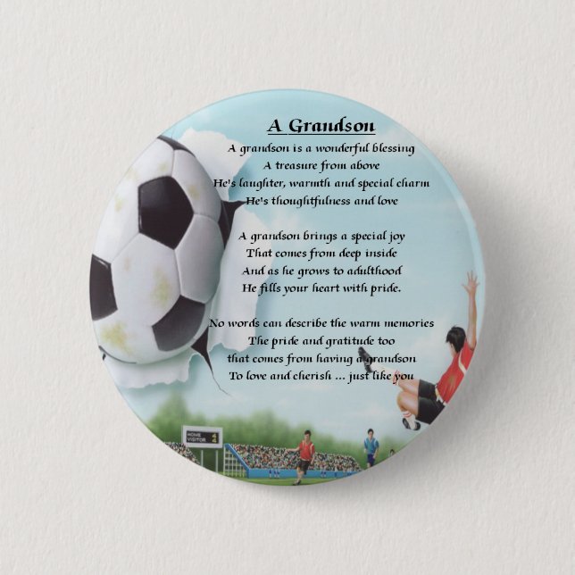Football   Grandson Poem 6 Cm Round Badge (Front)