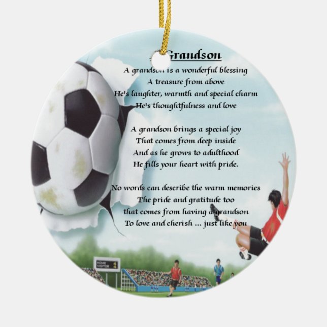 Football   Grandson Poem Ceramic Ornament (Front)