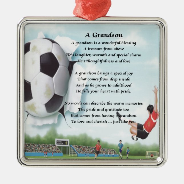 Football   Grandson Poem Metal Tree Decoration (Front)