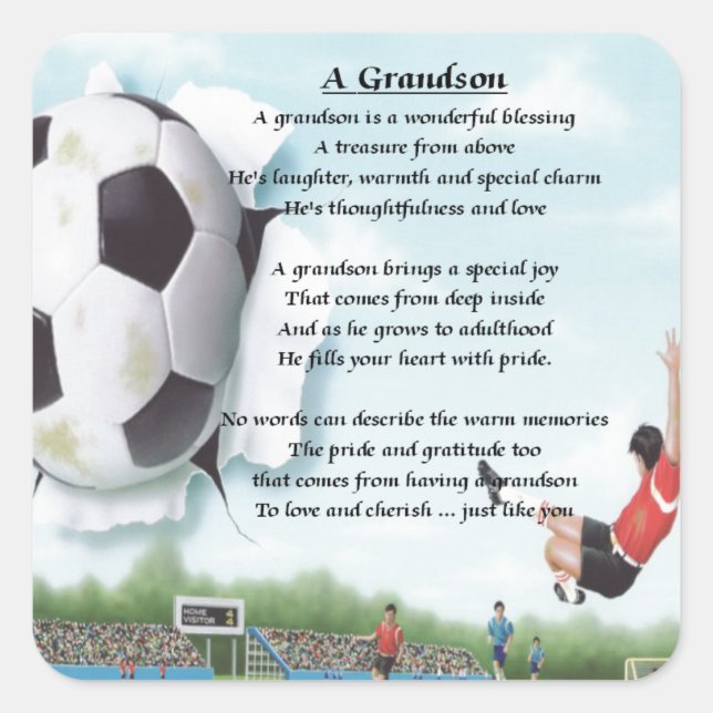 Football   Grandson Poem Square Sticker (Front)