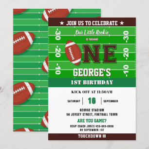 Football Green Black One 1st Birthday Party Invitation