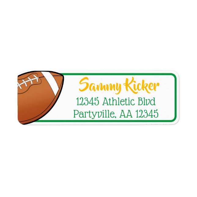 Football Green & Gold Address Return Address Label (Front)