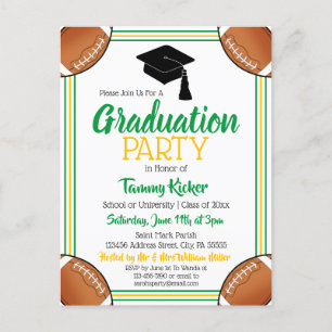 Football Green & Gold Graduation Party Invitation Postcard