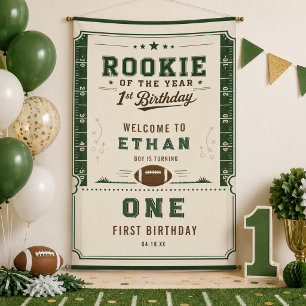 Football Green Rookie 1st Birthday party Banner