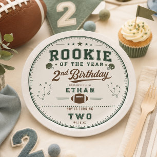 Football Green Rookie 1st Birthday party Paper Plate
