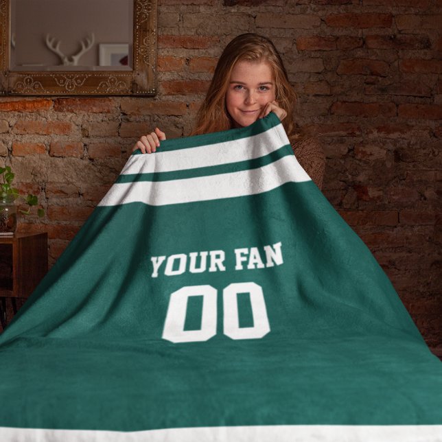 Football Green & White Personalised Fleece Blanket (Creator Uploaded)