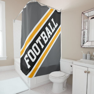 FOOTBALL Grey Orange Black White Racing Stripes Shower Curtain