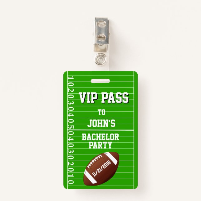 Football Grid Bachelor Party VIP Badge ID Badge (Front with Clip)