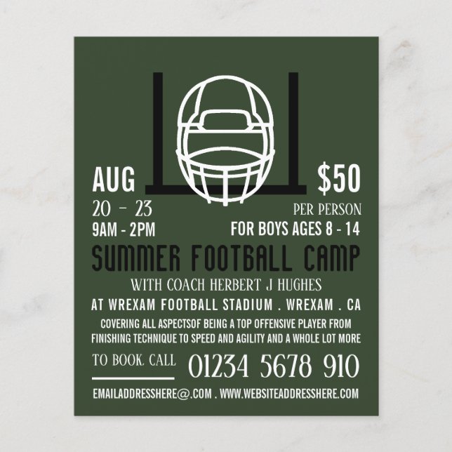 Football Helmet & Goal, Football Camp Advertising  Flyer (Front)