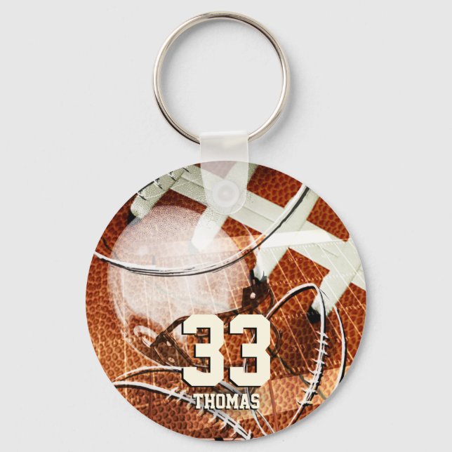 football helmet gridiron his name grungy key ring (Front)
