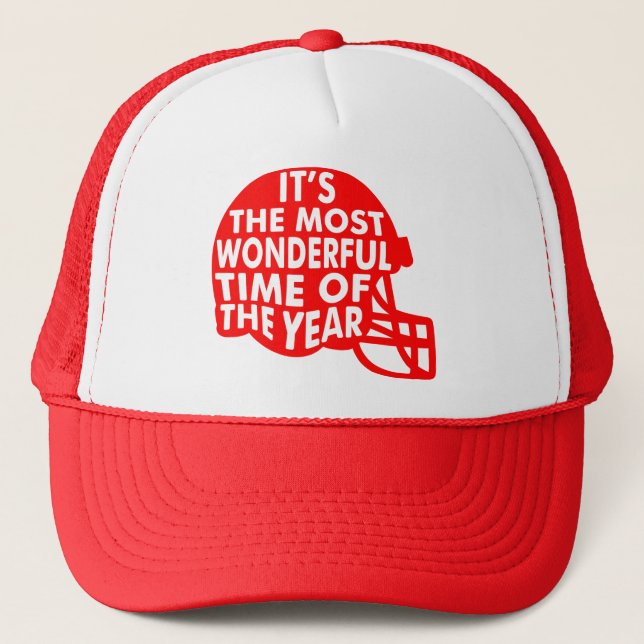 Football Helmet It's the Most Wonderful Time Fan Trucker Hat (Front)