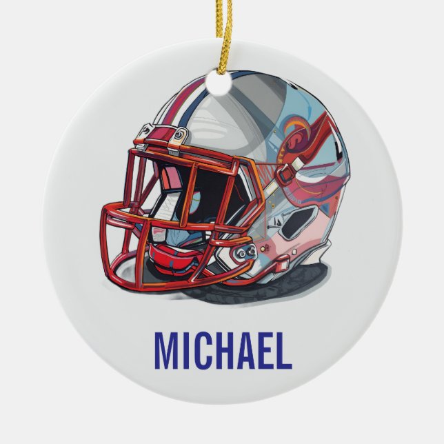 Football Helmet Pop Art Motivational Name Ceramic Ornament (Front)