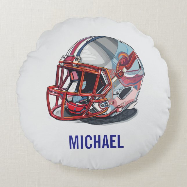 Football Helmet Pop Art Motivational Name Round Cushion (Front)