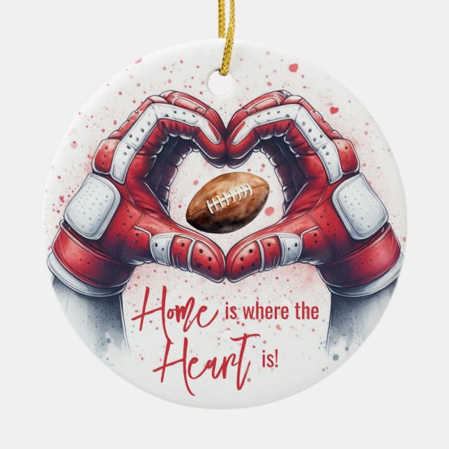 Football - Home is where the Heart is Hands Ceramic Ornament (Front)
